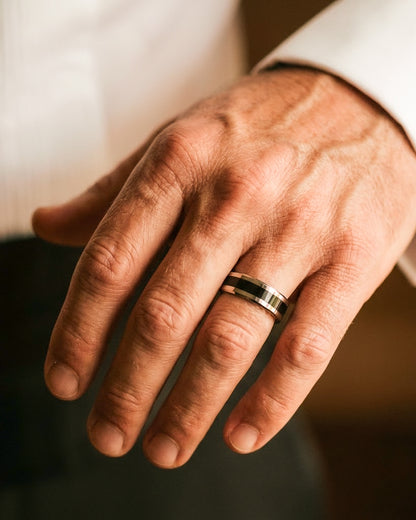 CATANIA Unique Men's Wedding Band in Platinum & Black Enamel, 4.5 mm Wide