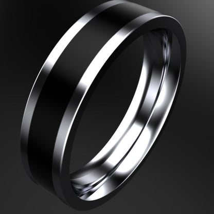 CATANIA Unique Men's Wedding Band in Platinum & Black Enamel, 4.5 mm Wide